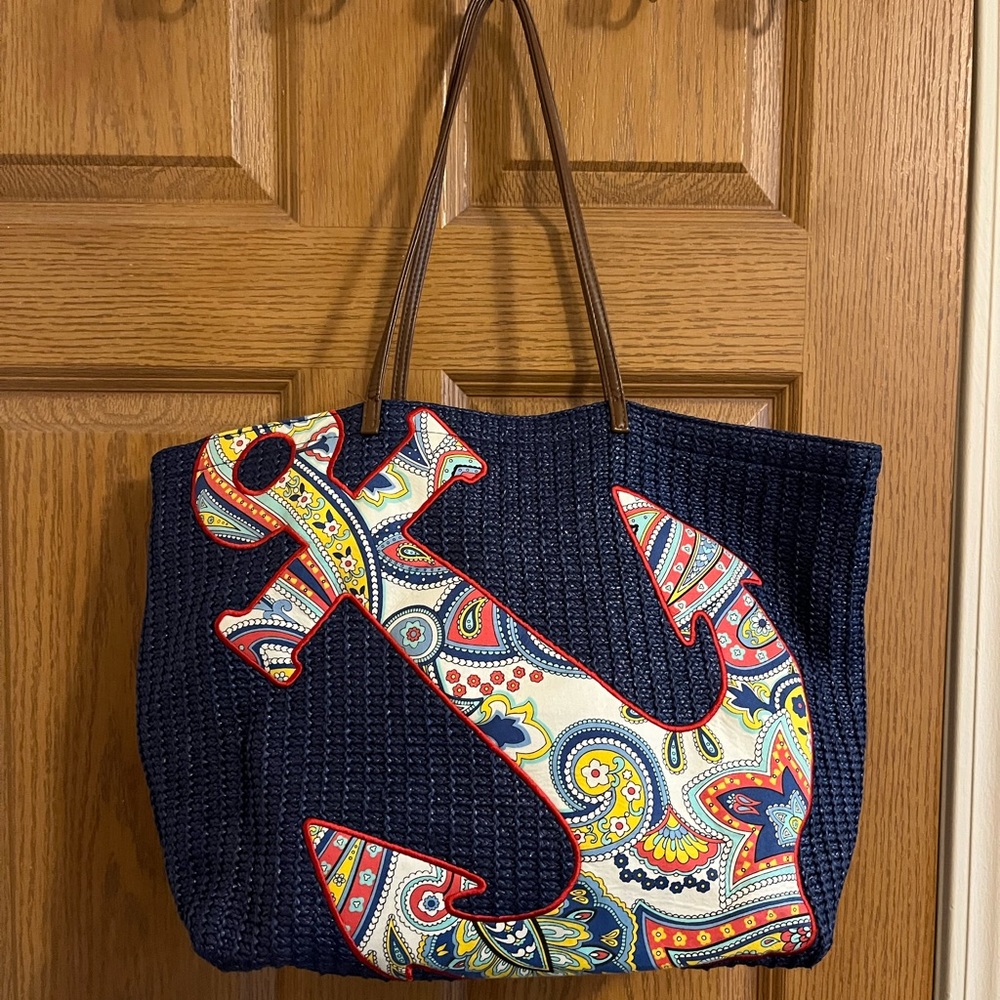 Vera Bradley Navy Blue Seashore Large Tote In Marina Paisley